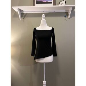 Dynamite Black Square Neck Asymmetrical Hem Long Sleeve Top P/S New